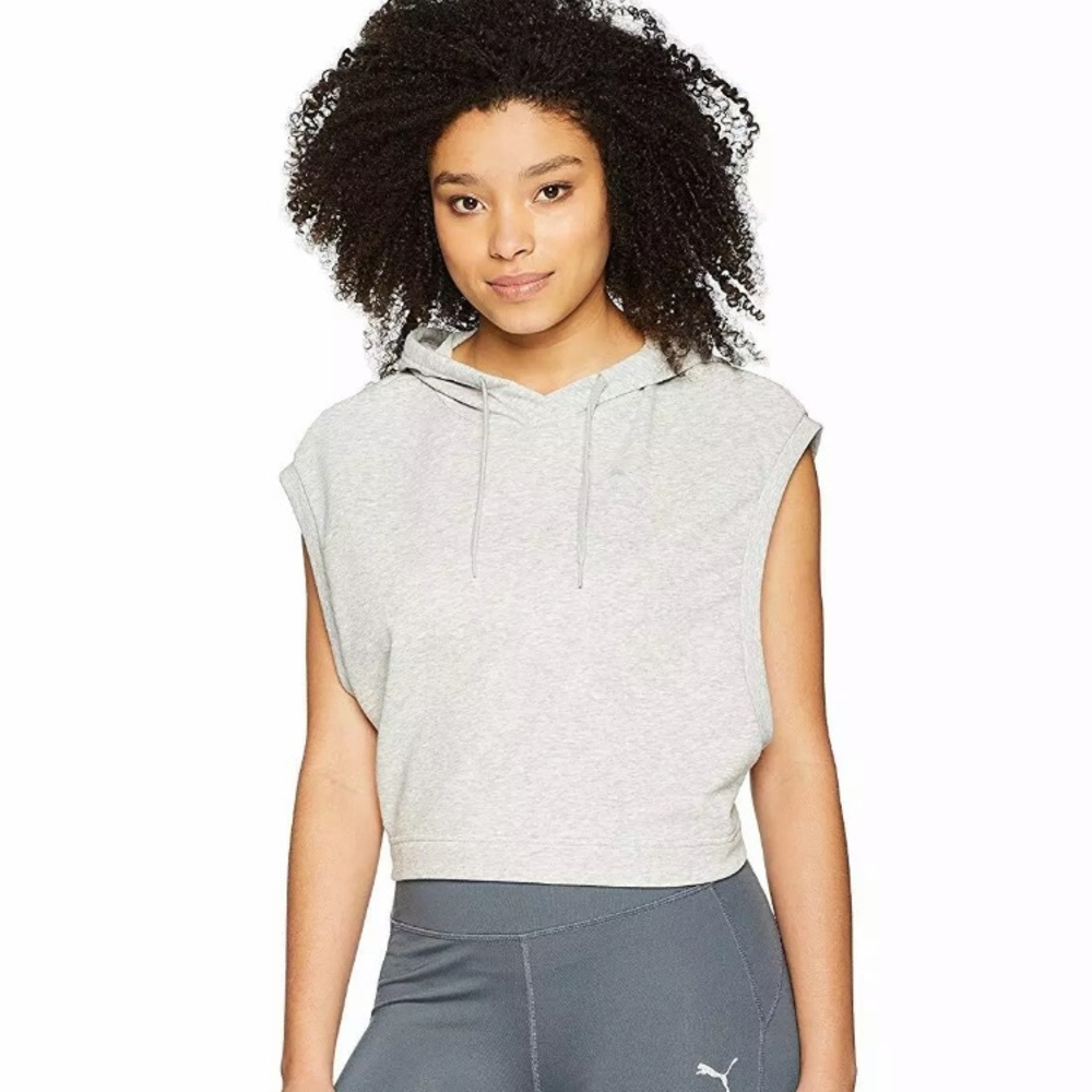 Puma Grey Muscle Cropped Hooded Sweatshirt